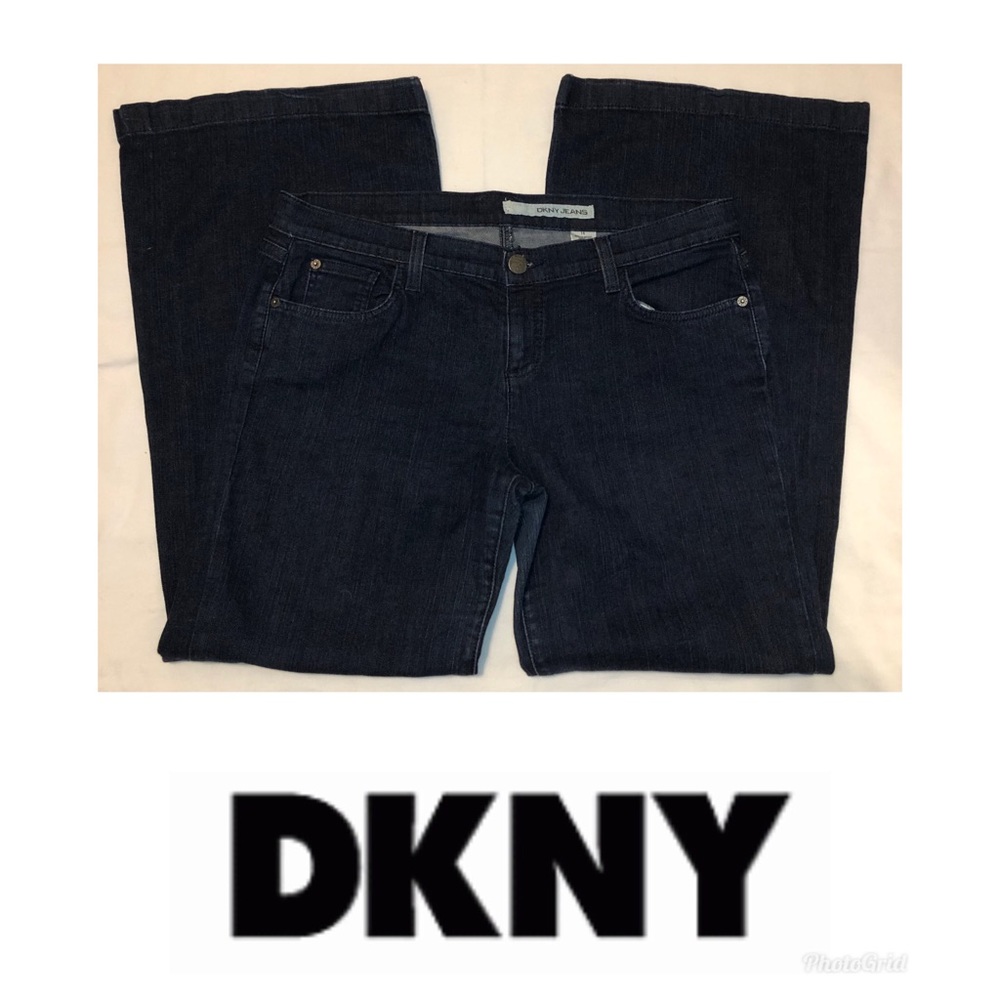 DKNY Plus Size Wide Leg Blue Jeans Size 14 Easy Fashion Forwards Relax Polished